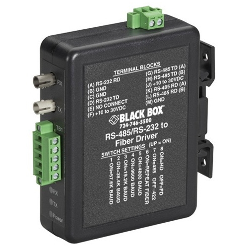 Black Box Industrial DIN Rail RS-232/RS-422/RS-485 to Fiber Driver MED101A