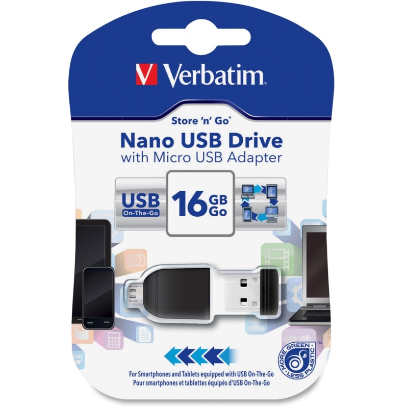 Verbatim 16GB Store 'n' Go Nano USB Drive with Micro USB Adapter 49821 VER49821