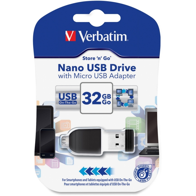 Verbatim 32GB Store 'n' Go Nano USB Drive with Micro USB Adapter 49822 VER49822