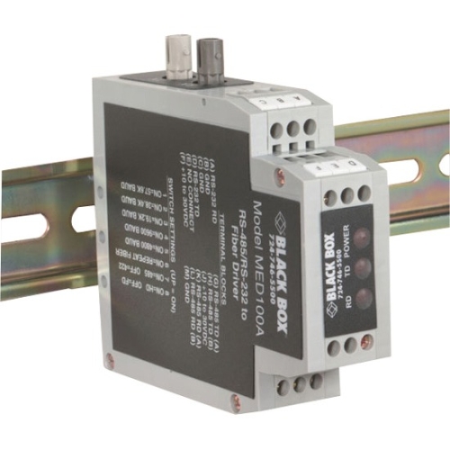 Black Box DIN Rail RS-232/RS-485 To Fiber Driver MED100A