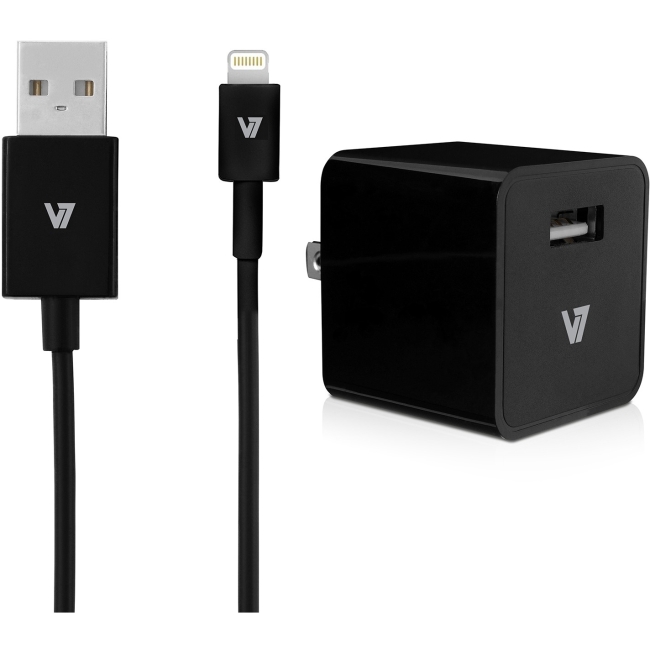 V7 12W USB Wall Charger with Lightning Cable AC30024ACLT-BLK-2N AC30024ACLT