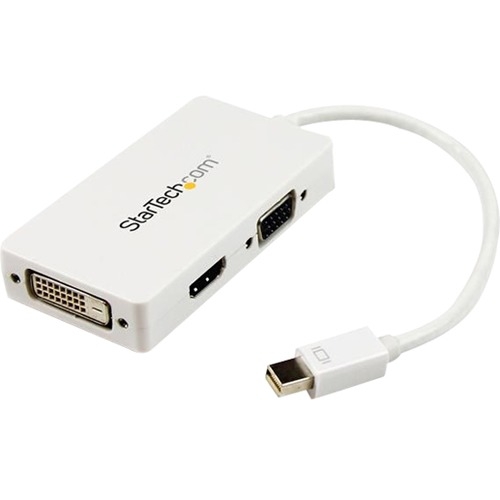StarTech.com Travel A/V Adapter: 3-in-1 Mini DisplayPort to VGA DVI or HDMI Converter - White MDP2VGDVHDW