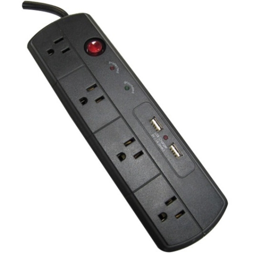 Weltron 4 Outlet Surge Protector w/ USB Charger WSP-400PLFU-4BK