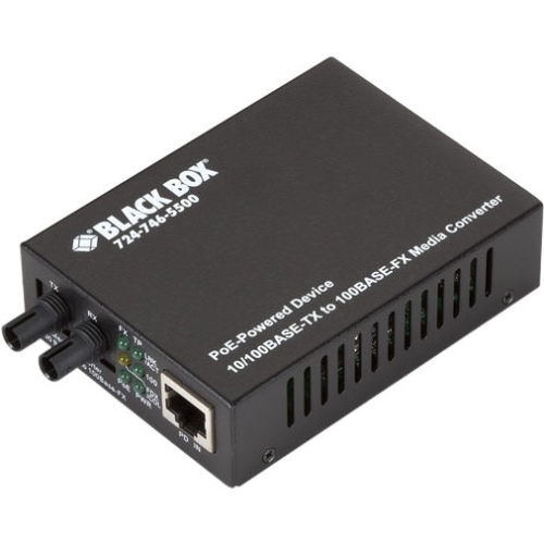 Black Box PoE PD Media Converter, 10Base-T/100Base-TX to 100Base-FX, Multimode, ST LPD501A