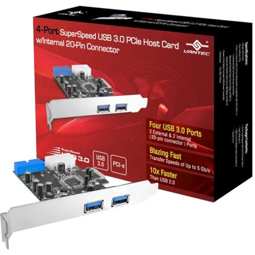 Vantec 4-Port SuperSpeed USB 3.0 PCIe Host Card w/ Internal 20-Pin Connector UGT-PC345