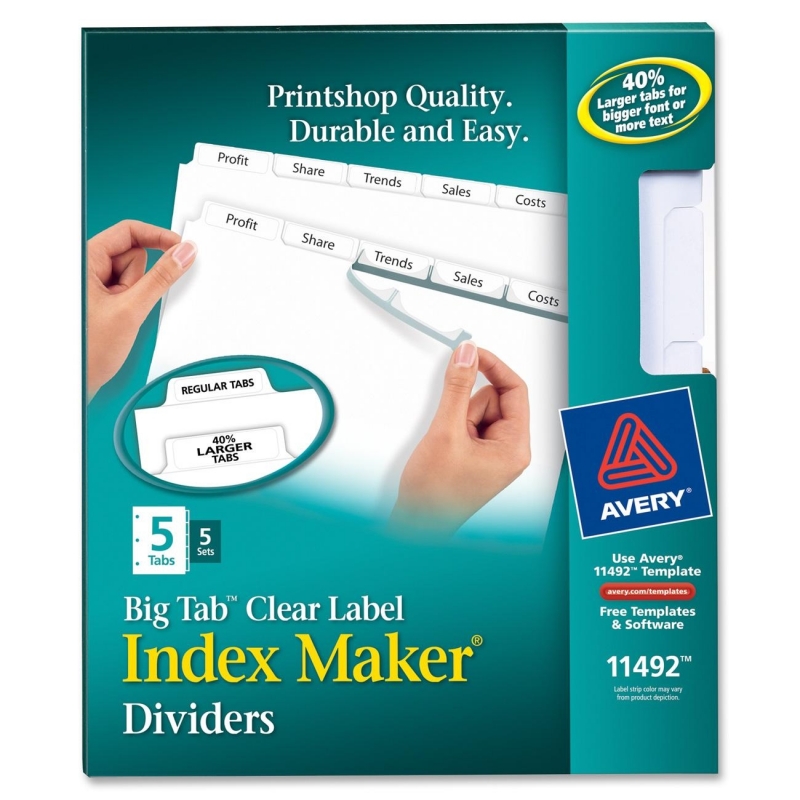 Avery Big Tab Index Maker Clear Label Dividers 11492 AVE11492