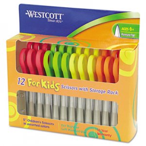 Westcott For Kids Scissors, Pointed Tip, 5" Long, 1.75" Cut Length, Assorted Straight Handles, 12/Pack ACM13141 13141