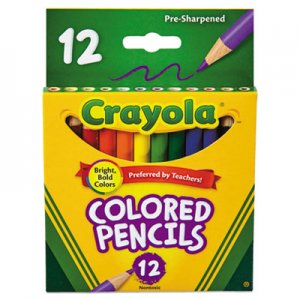 Crayola Short-Length Colored Pencil Set, 3.3 mm, 2B (#1), Assorted Lead/Barrel Colors, Dozen CYO684112 684112