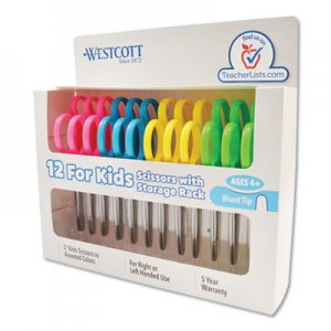 Westcott For Kids Scissors, Blunt Tip, 5" Long, 1.75" Cut Length, Assorted Straight Handles, 12/Pack ACM13140 13140
