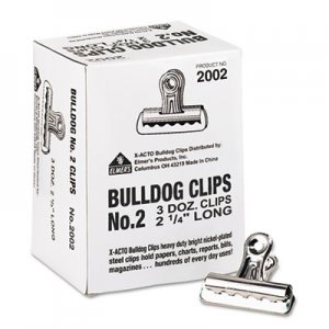 X-ACTO Bulldog Clips, Steel, 1/2" Capacity, 2-1/4"w, Nickel-Plated, 36/Box EPI2002LMR 2002LMR