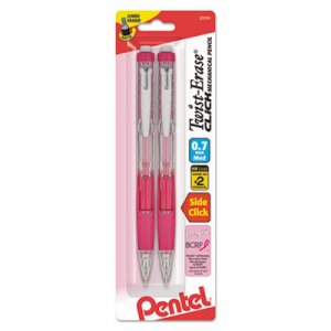 Pentel Twist-Erase CLICK Mechanical Pencil, 0.7 mm, HB (#2.5), Black Lead, Pink Barrel, 2/Pack PENPD277TBP2PBC PD277TBP2C