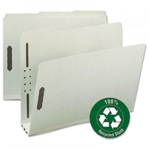 Smead 100% Recycled Pressboard Fastener Folders, Letter Size, Gray-Green, 25/Box SMD15005 15005