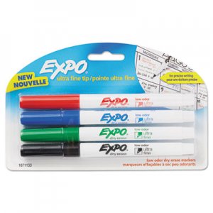 EXPO Low-Odor Dry-Erase Marker, Extra-Fine Needle Tip, Assorted Colors, 4/Pack SAN1871133 1871133