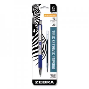 Zebra G-301 Retractable Gel Pen, Medium 0.7 mm, Blue Ink, Stainless Steel/Blue Barrel ZEB41321 41321