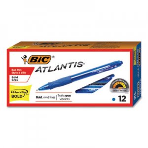 BIC Velocity Atlantis Bold Retractable Ballpoint Pen, 1.6mm, Blue Ink, Trans-Blue Barrel, Dozen BICVLGB11BE VLGB11-BE