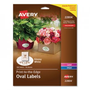 Avery Oval Labels with Sure Feed and Easy Peel, 1 1/2 x 2 1/2, Glossy White, 180/Pack