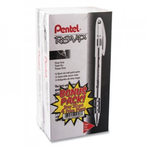 Pentel R.S.V.P. Stick Ballpoint Pen Value Pack, 0.7mm, Black Ink, Clear/Black Barrel, 24PK PENBK90ASW2 BK90ASW2