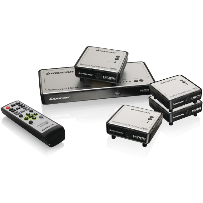 Iogear Long Range Wireless 5x2 HDMI Matrix PRO with 3 Additional Receivers GWHDMS52MBK4