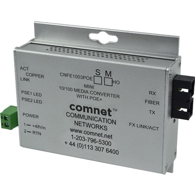 ComNet Industrially Hardened 100Mbps Media Converter with 48V POE, Mini CNFE1005POES/M