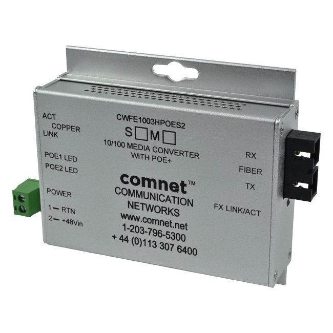 ComNet Commercial Grade 100Mbps Media Converter with 48V POE, Mini CWFE1005POESHO/M