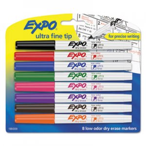 EXPO Low-Odor Dry-Erase Marker, Extra-Fine Needle Tip, Assorted Colors, 8/Set SAN1884309 1884309