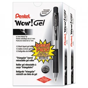Pentel WOW! Retractable Gel Pen, Medium 0.7 mm, Black Ink, Clear/Black Barrel, 24/Pack PENK437ASW2 K437ASW2