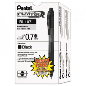 Pentel EnerGel-X Retractable Gel Pen, 0.7 mm Metal Tip, Black Ink/Barrel, 24/Pack PENBL107ASW2 BL107ASW2