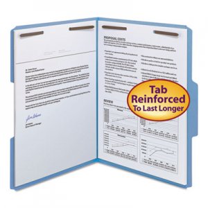 Smead WaterShed/CutLess Reinforced Top Tab 2-Fastener Folders, 1/3-Cut Tabs, Letter Size, Blue, 50/Box SMD12042 12042