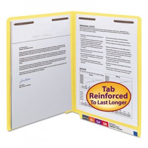 Smead WaterShed/CutLess End Tab 2-Fastener Folders, Straight Tab, Letter Size, Yellow, 50/Box SMD25950 25950