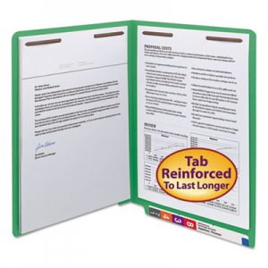 Smead WaterShed/CutLess End Tab 2-Fastener Folders, Straight Tab, Letter Size, Green, 50/Box SMD25150 25150