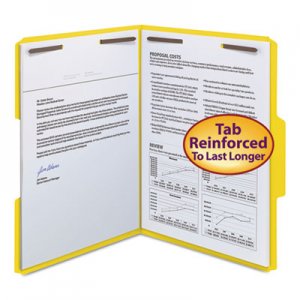 Smead WaterShed/CutLess Reinforced Top Tab 2-Fastener Folders, 1/3-Cut Tabs, Letter Size, Yellow, 50/Box SMD12942 12942