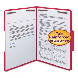 Smead WaterShed/CutLess Reinforced Top Tab 2-Fastener Folders, 1/3-Cut Tabs, Letter Size, Red, 50/Box SMD12742 12742