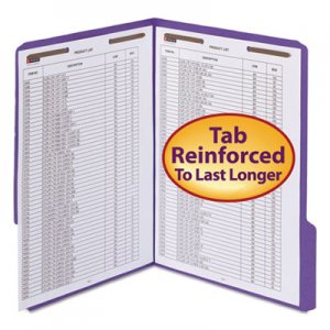 Smead WaterShed/CutLess Reinforced Top Tab 2-Fastener Folders, 1/3-Cut Tabs, Letter Size, Purple, 50/Box SMD12442 12442