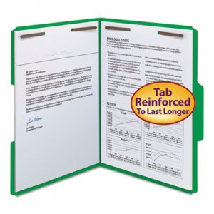 Smead WaterShed/CutLess Reinforced Top Tab 2-Fastener Folders, 1/3-Cut Tabs, Letter Size, Green, 50/Box SMD12142 12142