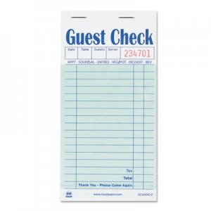 AmerCareRoyal Guest Check Book, Carbon Duplicate, 3 1/2 x 6 7/10, 50/Book, 50 Books/Carton RPPGC60002 GC6000