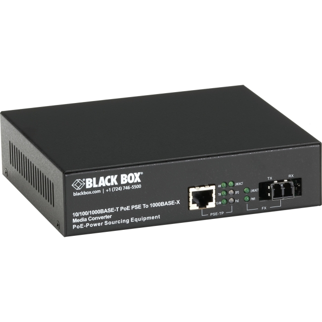 Black Box PoE PSE Gigabit Media Converter, Multimode SC, 550 m LPS500A-MM-SC