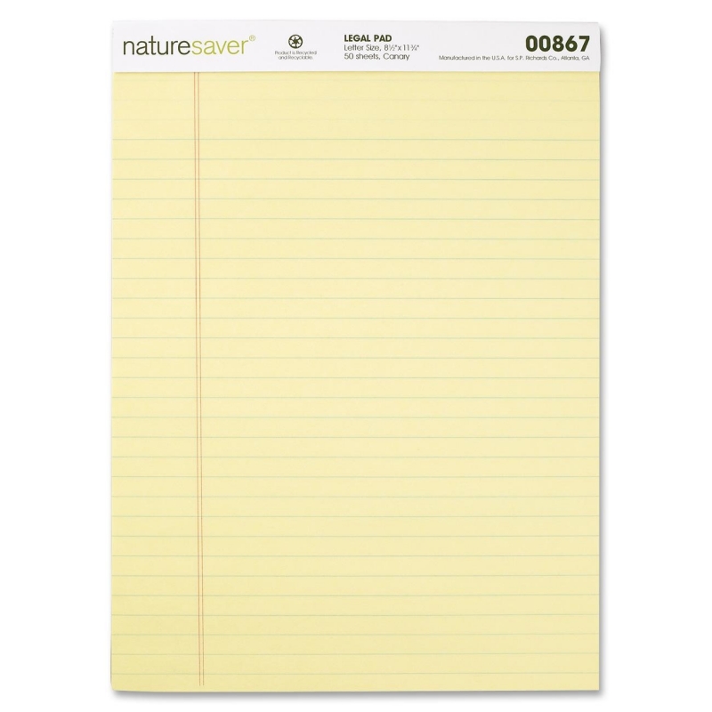 Nature Saver 100% Recycled Canary Legal Ruled Pads 00867 NAT00867