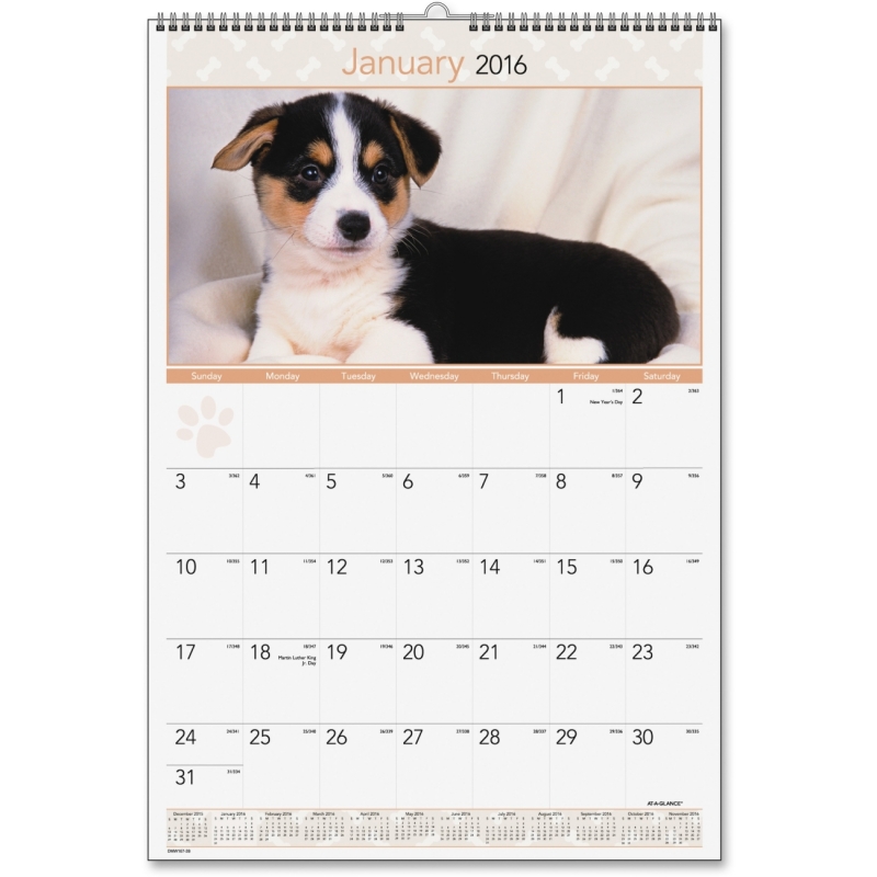 At-A-Glance At-A-Glance Large Puppies Monthly Wall Calendar DMW16728 AAGDMW16728