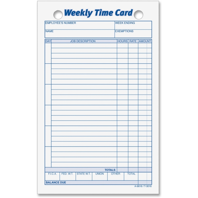 TOPS TOPS Weekly Handwritten Time Cards 3016 TOP3016