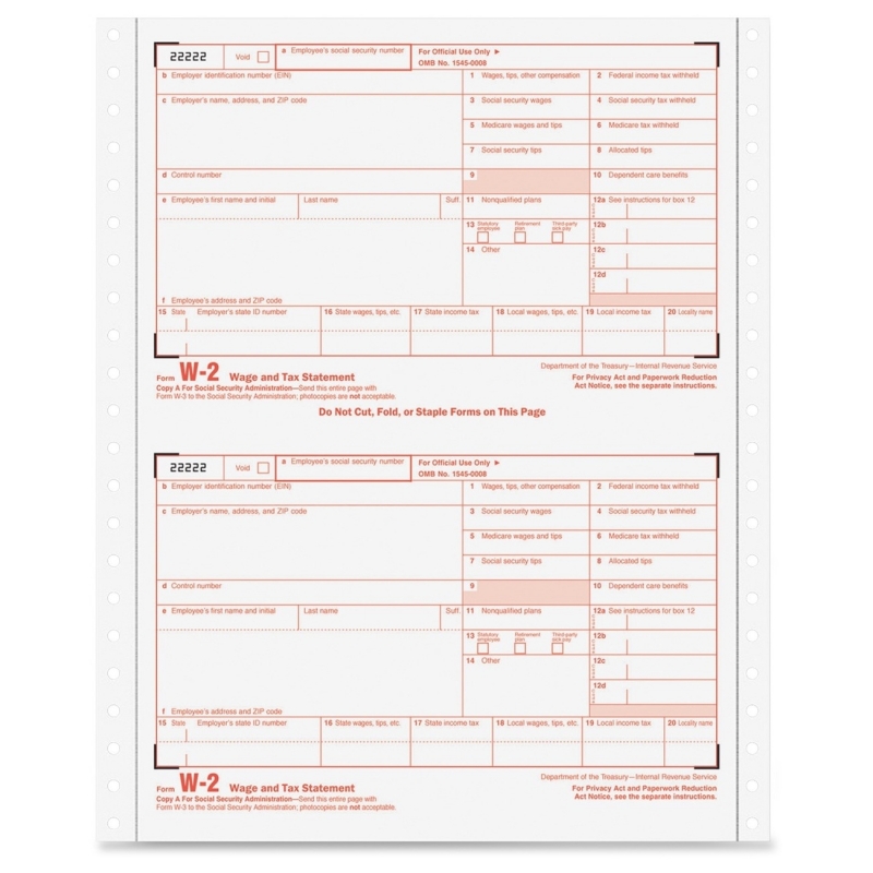 TOPS Carbonless Standard W-2 Tax Forms TOP 2204 TOP2204