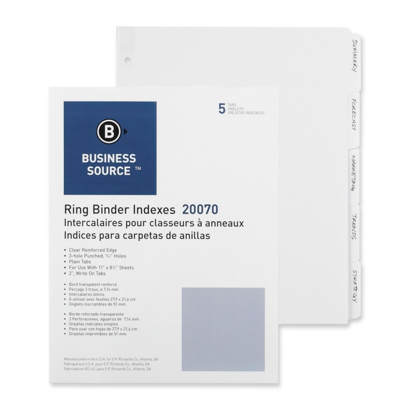 Business Source 3-Ring Plain Tab Divider 20070 BSN20070