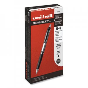 Uni-Ball Signo Retractable Gel Pen, 0.7mm, Black Ink, Black/Metallic Barrel, Dozen UBC65940 65940