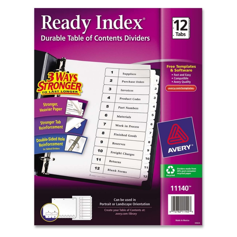 Avery Classic Ready Index Table of Contents Divider 11140 AVE11140