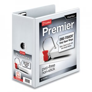 Cardinal Premier Easy Open ClearVue Locking Slant-D Ring Binder, 3 Rings, 5" Capacity, 11 x 8.5, White CRD10350