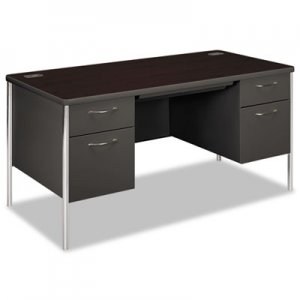 HON Mentor Series Double Pedestal Desk, 60" x 30" x 29.5", Mahogany/Charcoal HON88962NS H88962.N.S