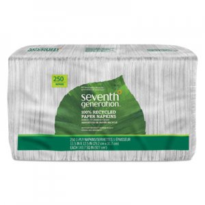 Seventh Generation 100% Recycled Napkins, 1-Ply, 11 1/2 x 12 1/2, White, 250/Pack SEV13713PK 13713