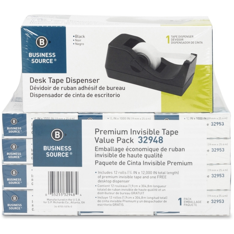 Business Source Value Pack Invisible Tape with Dispenser 32948 BSN32948