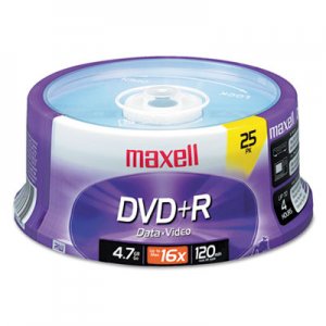 Maxell DVD+R Discs, 4.7GB, 16x, Spindle, Silver, 25/Pack MAX639011 639011