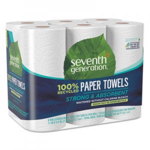 Seventh Generation 100% Recycled Paper Kitchen Towel Rolls, 2-Ply, 11 x 5.4 Sheets, 140 Sheets/RL, 6/PK