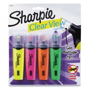 Sharpie Clearview Tank-Style Highlighter, Blade Chisel Tip, Assorted Colors, 4/Set SAN1912769 1912769